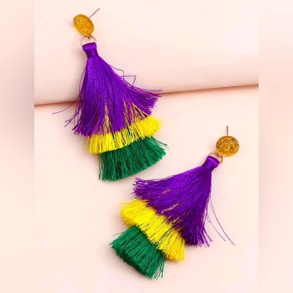 Glitter Stud Tassel Mardi Gras Earrings